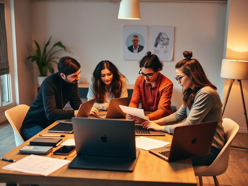 Agentur-Team arbeitet konzentriert an Laptops