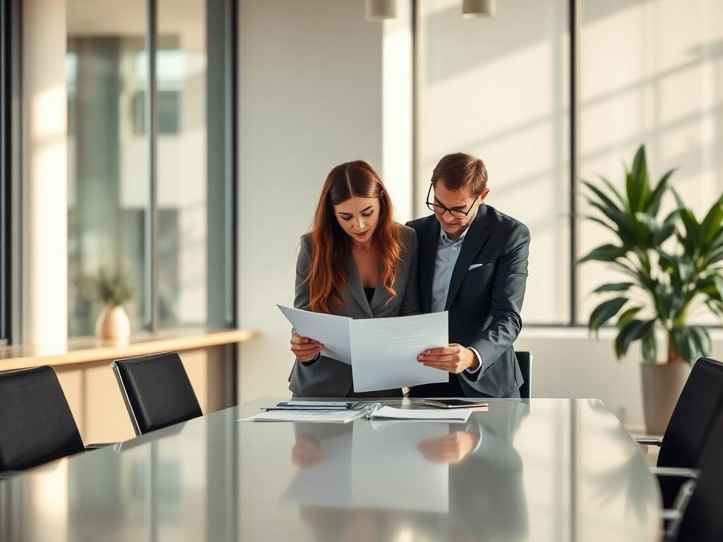 Zwei Berater im Meeting analysieren ein Dokument